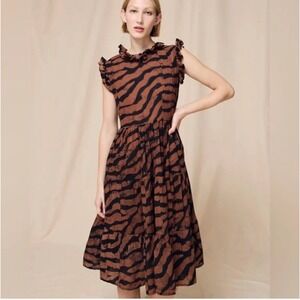 Studio 189© X J.Crew 100% Cotton Ruffle Midi Dress in Animal Print sz XXL